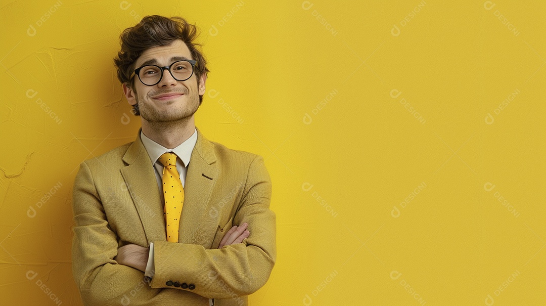 Diretor masculino com expressão de afeto isolado em fundo de cor preta