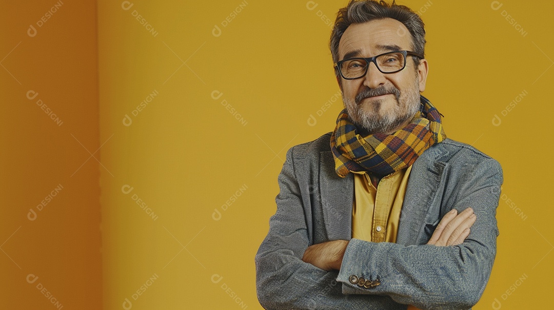 Diretor masculino com expressão de afeto isolado em fundo de cor preta