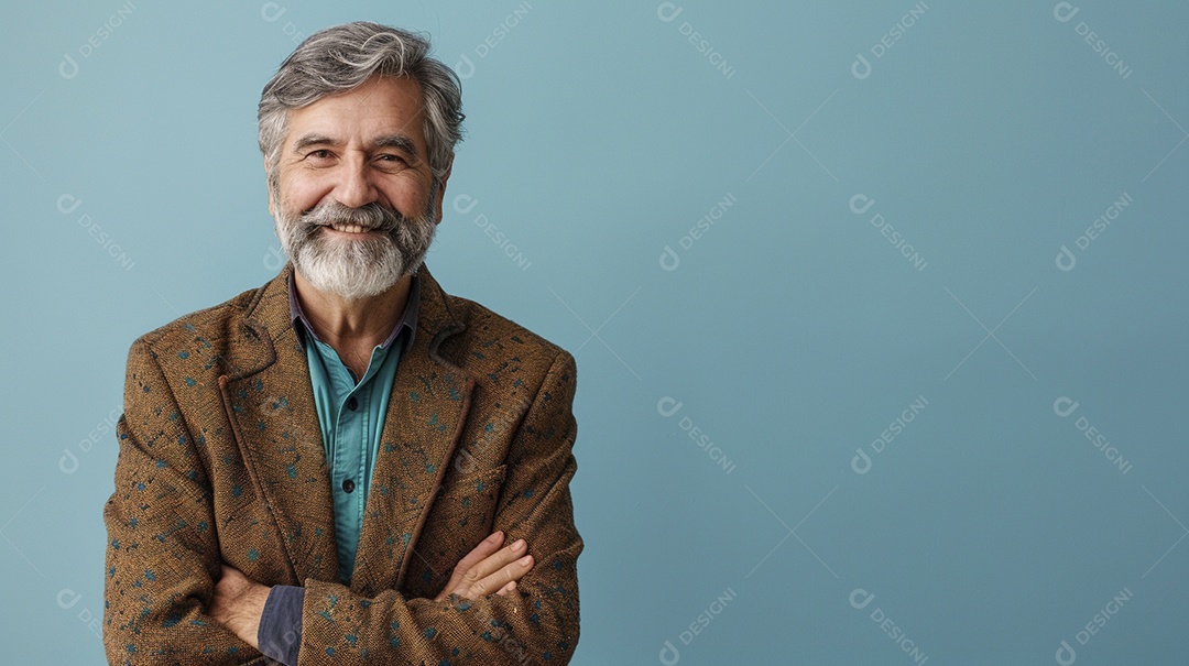 Diretor masculino com expressão de afeto isolado em fundo de cor preta