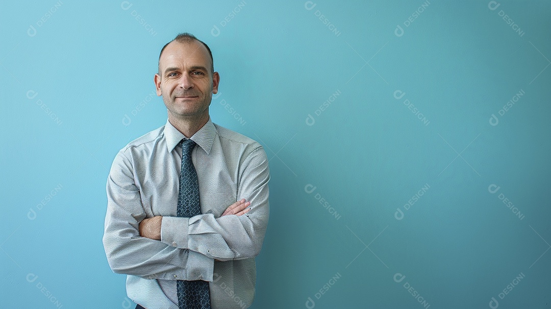 Diretor masculino com expressão de afeto isolado em fundo de cor preta