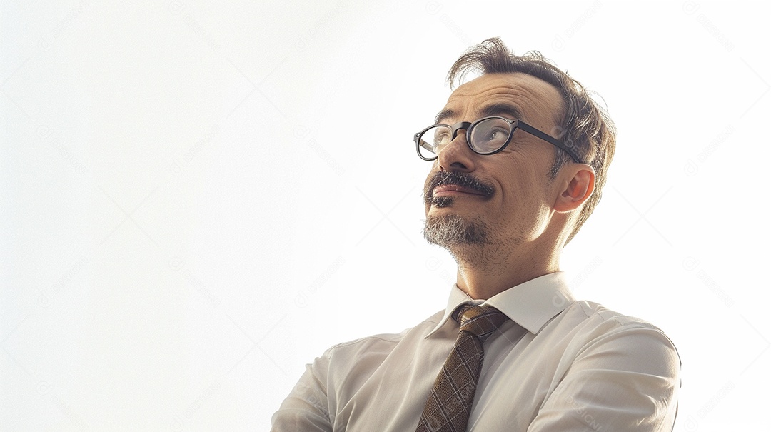 Diretor masculino com expressão de afeto isolado em fundo de cor preta