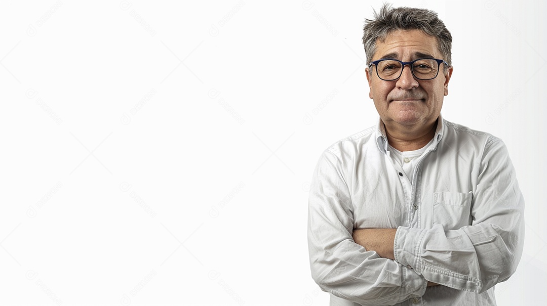 Diretor masculino com expressão de afeto isolado em fundo de cor preta