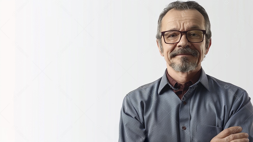 Diretor masculino com expressão de afeto isolado em fundo de cor preta