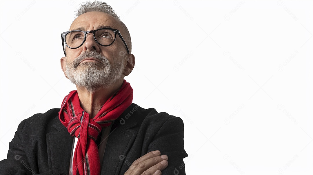 Diretor masculino com expressão de afeto isolado em fundo de cor preta