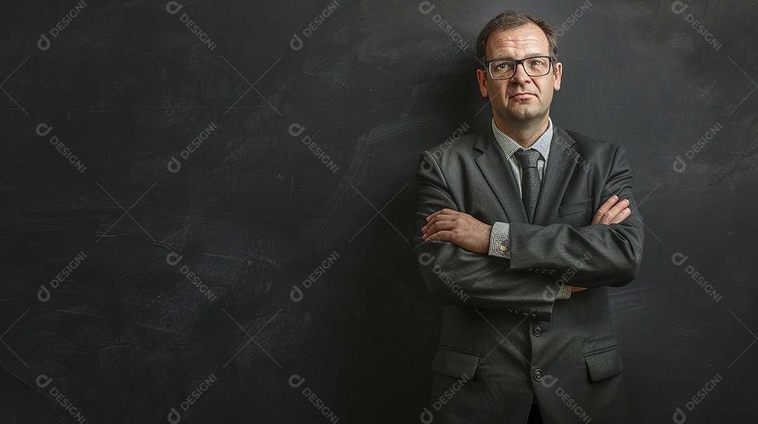 Diretor masculino com expressão de afeto isolado em fundo de cor preta