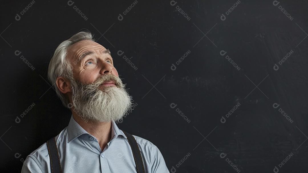 Diretor masculino com expressão de afeto isolado em fundo de cor preta