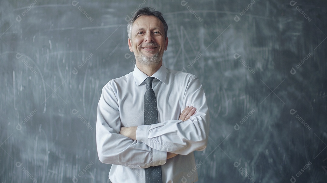 Diretor masculino com expressão de afeto isolado em fundo de cor preta