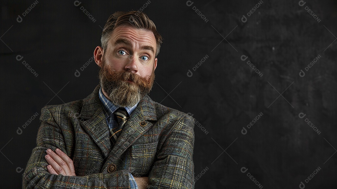 Diretor masculino com expressão de afeto isolado em fundo de cor preta