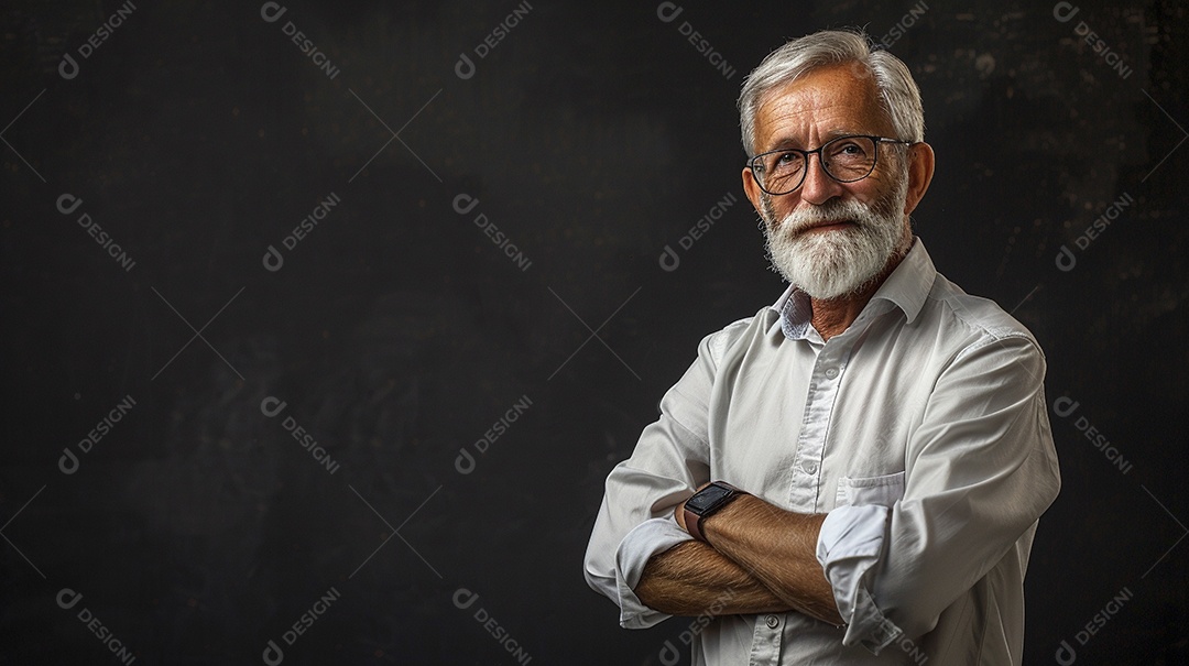 Diretor masculino com expressão de afeto isolado em fundo de cor preta