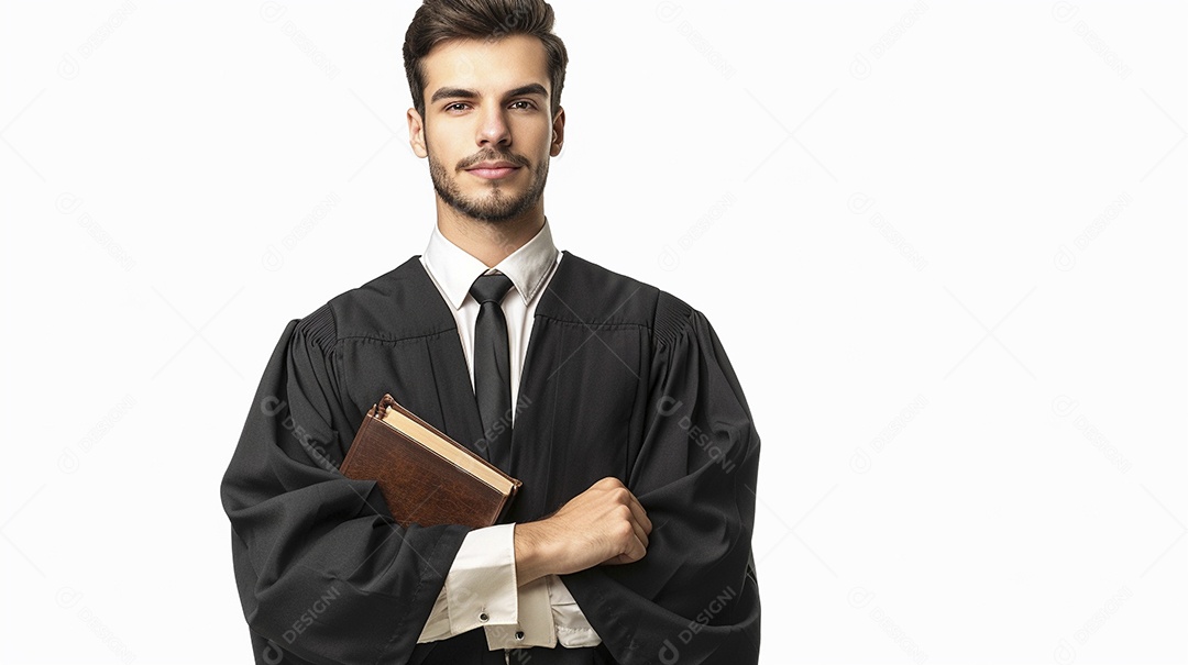 Advogado masculino expressando afeto isolado em fundo de cor branca