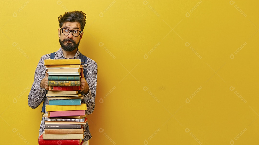 Homem bibliotecário expressando afeto isolado em fundo de cor amarela