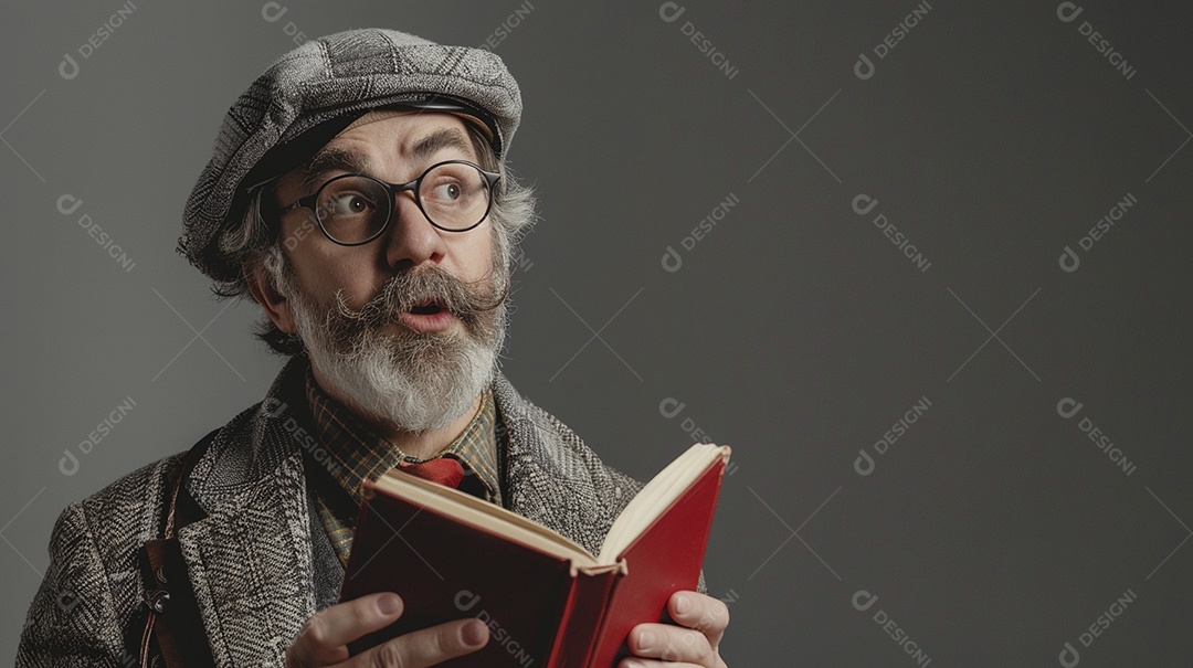 Homem bibliotecário expressando afeto isolado em fundo de cor amarela
