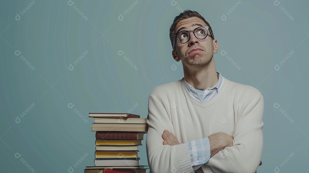 Homem bibliotecário expressando afeto isolado em fundo de cor amarela