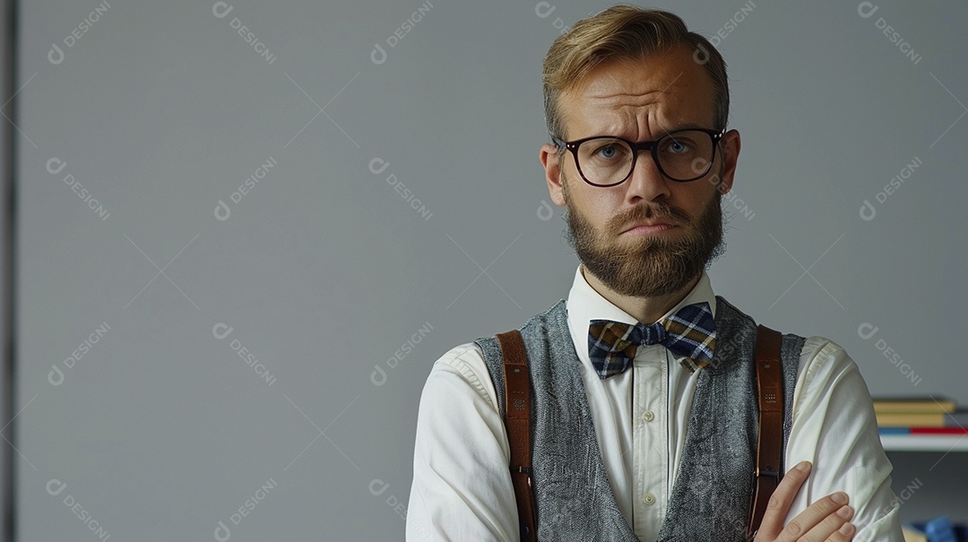 Homem bibliotecário expressando afeto isolado em fundo de cor branca