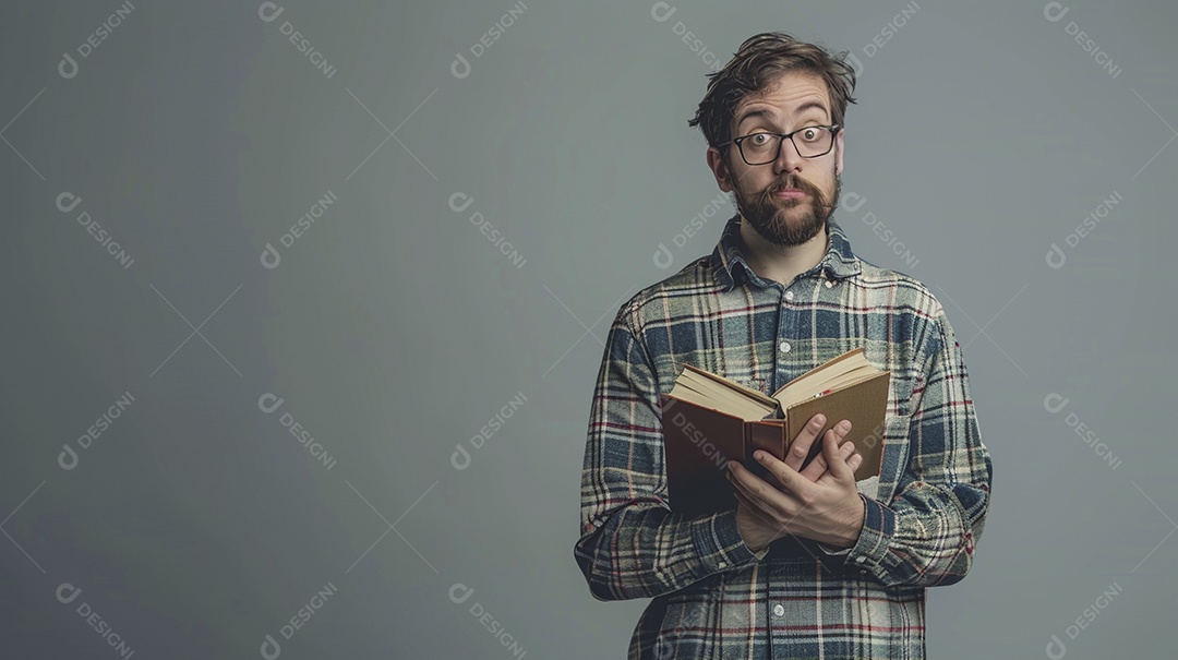 Homem bibliotecário expressando afeto isolado em fundo de cor branca