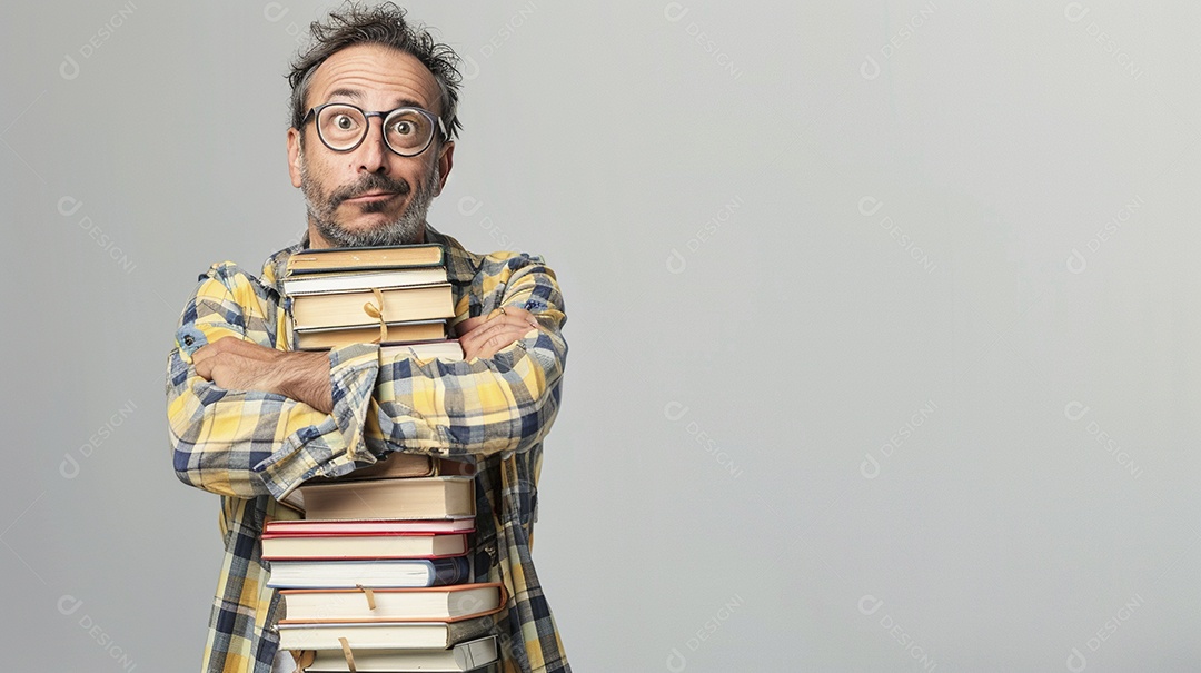 Homem bibliotecário expressando afeto isolado em fundo de cor branca