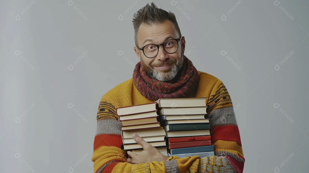 Homem bibliotecário expressando afeto isolado em fundo de cor branca