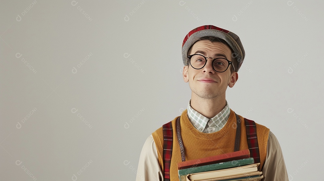 Homem bibliotecário expressando afeto isolado em fundo de cor branca