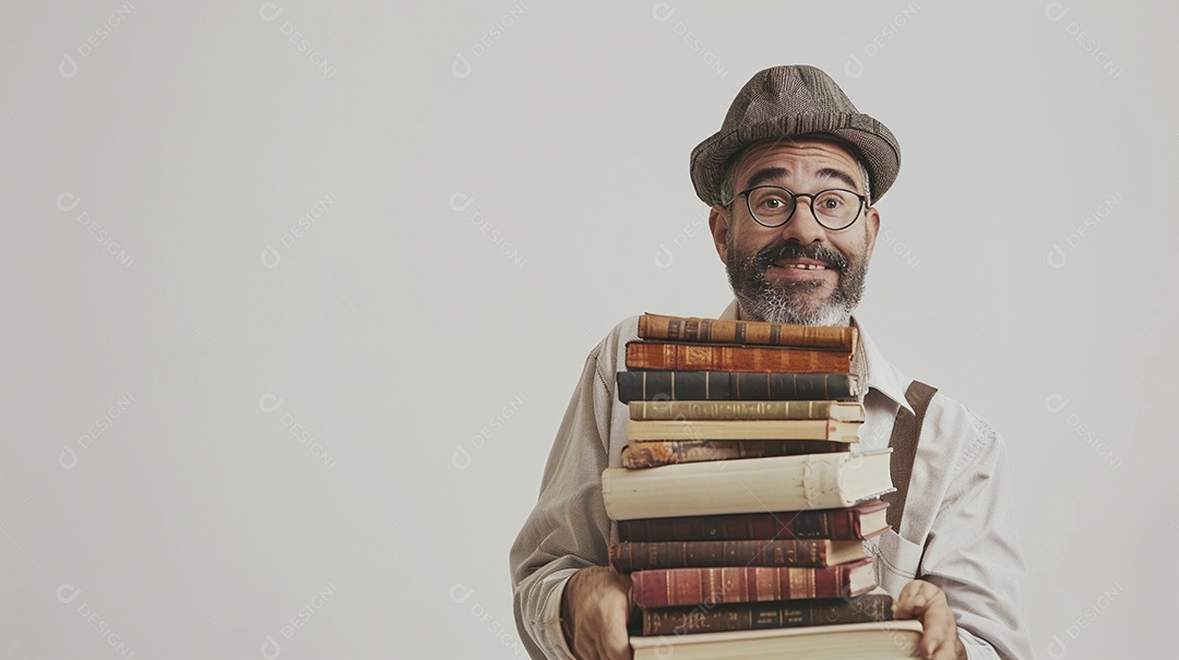 Homem bibliotecário expressando afeto isolado em fundo de cor branca