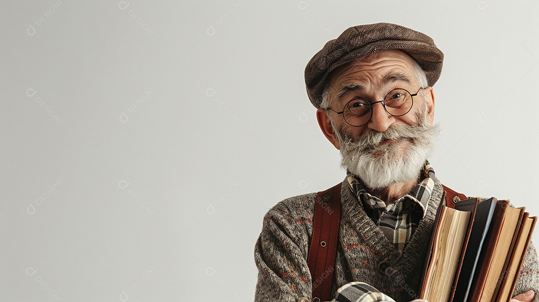 Homem bibliotecário expressando afeto isolado em fundo de cor branca