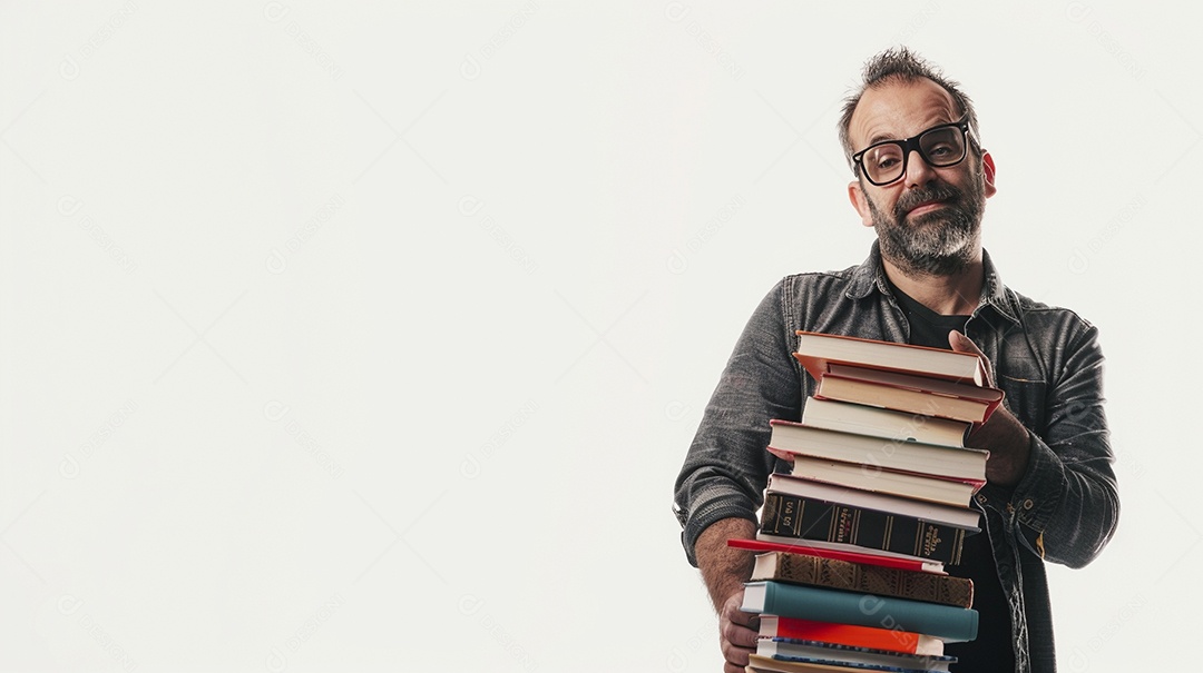 Homem bibliotecário expressando afeto isolado em fundo de cor branca