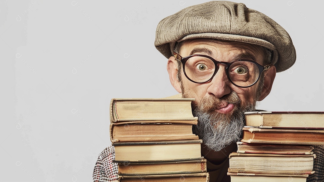 Homem bibliotecário expressando afeto isolado em fundo de cor branca