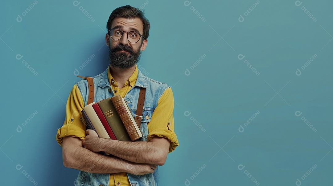 Enfermeiro masculino expressando afeto isolado em fundo de cor azul