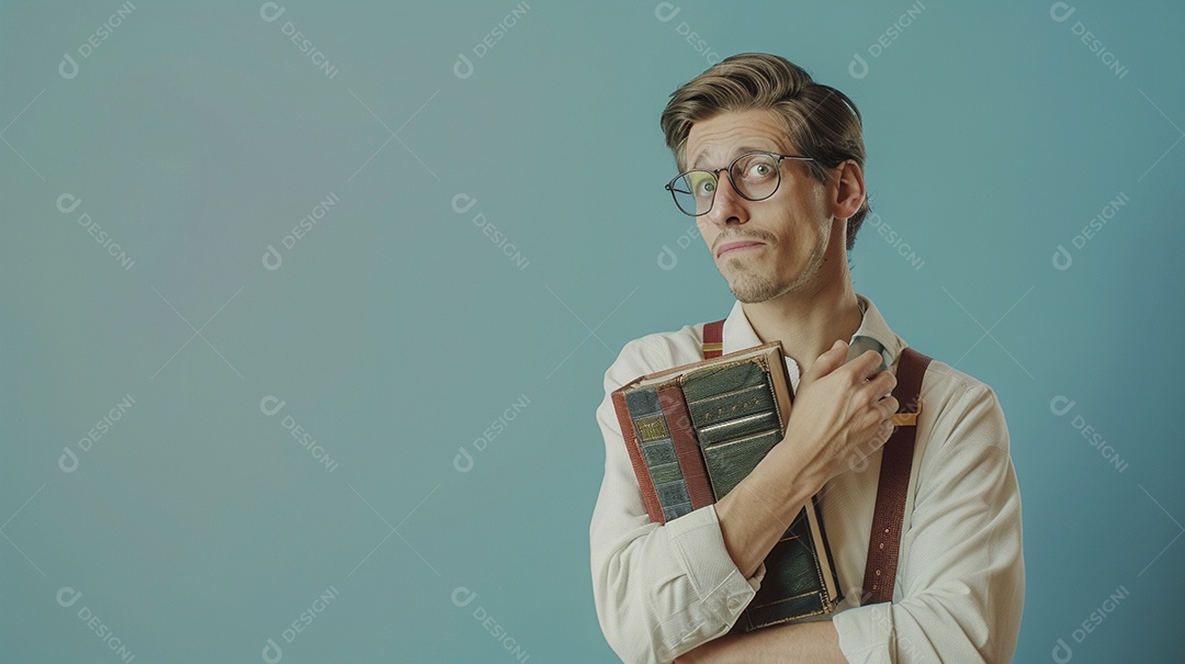 Enfermeiro masculino expressando afeto isolado em fundo de cor azul