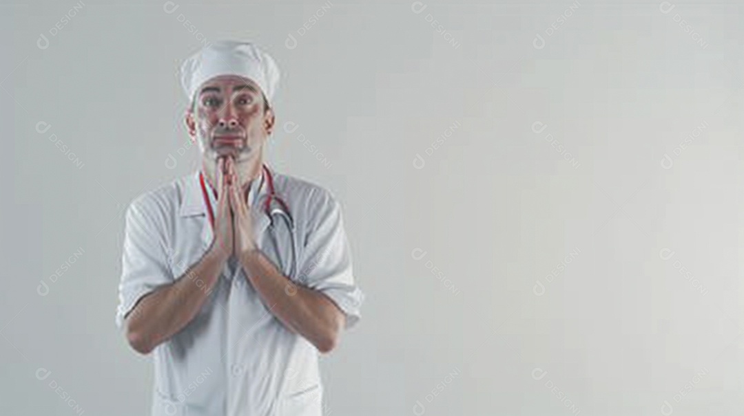 Enfermeiro masculino expressando afeto isolado em fundo de cor azul