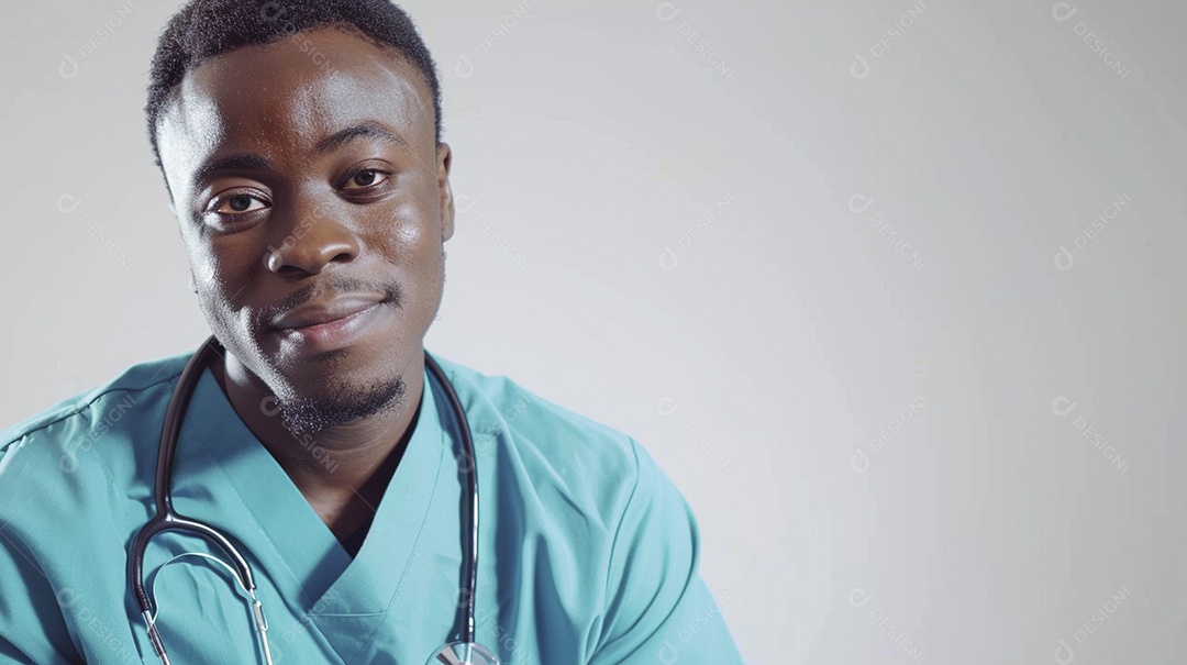 Enfermeiro masculino expressando afeto isolado em fundo de cor azul