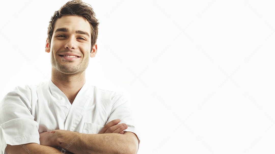 Enfermeiro masculino expressando afeto isolado em fundo de cor azul