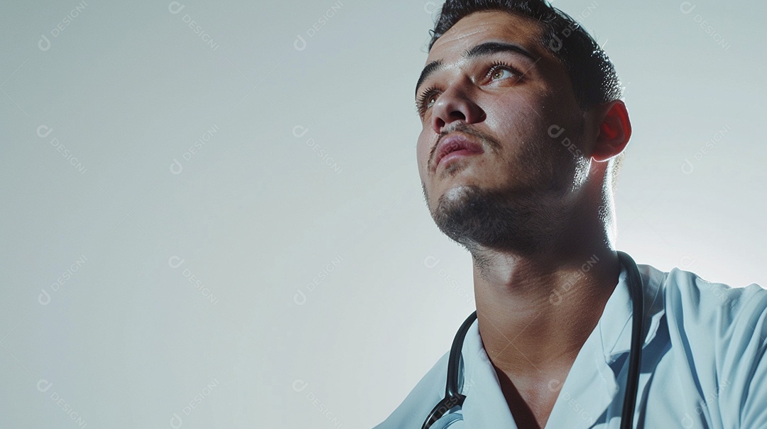 Enfermeiro masculino expressando afeto isolado em fundo de cor azul