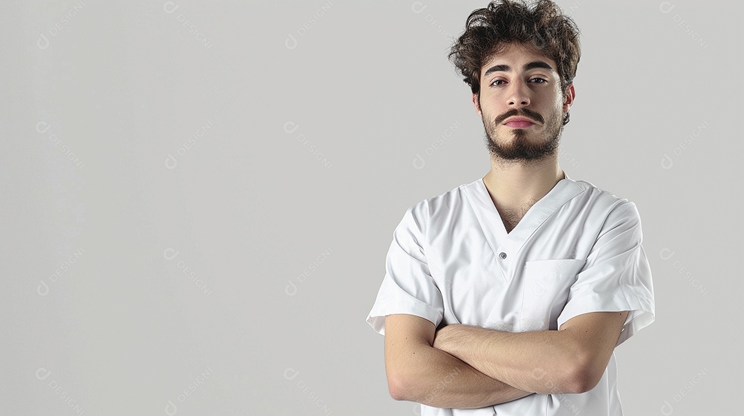 Enfermeiro masculino expressando afeto isolado em fundo de cor azul