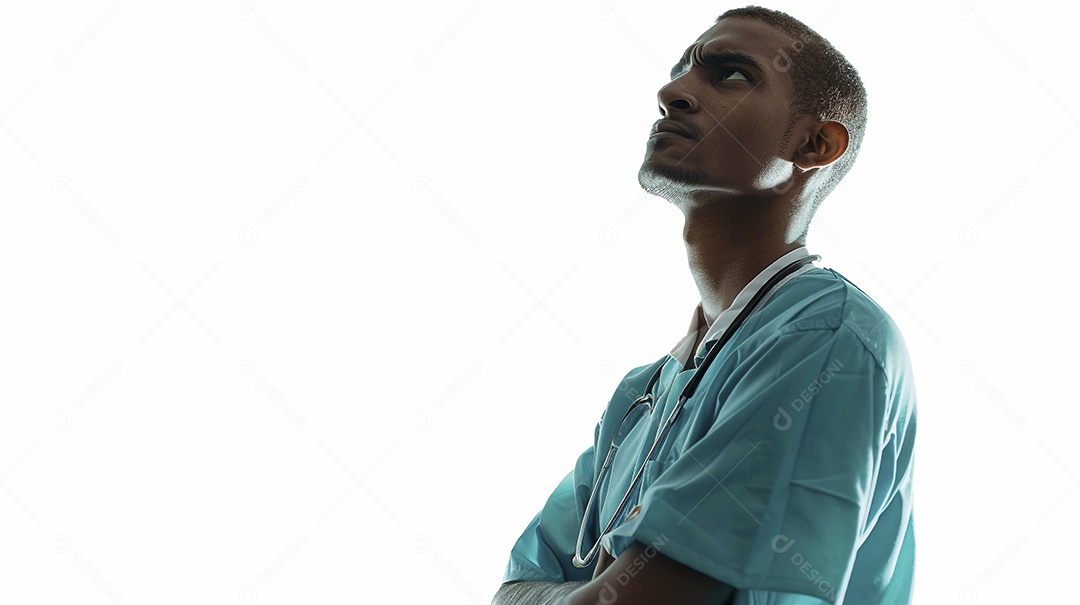 Enfermeiro masculino expressando afeto isolado em fundo de cor azul