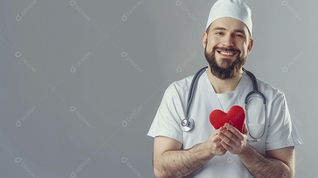 Enfermeiro masculino expressando afeto isolado em fundo de cor azul