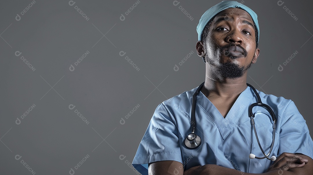 Enfermeiro masculino expressando afeto isolado em fundo de cor azul