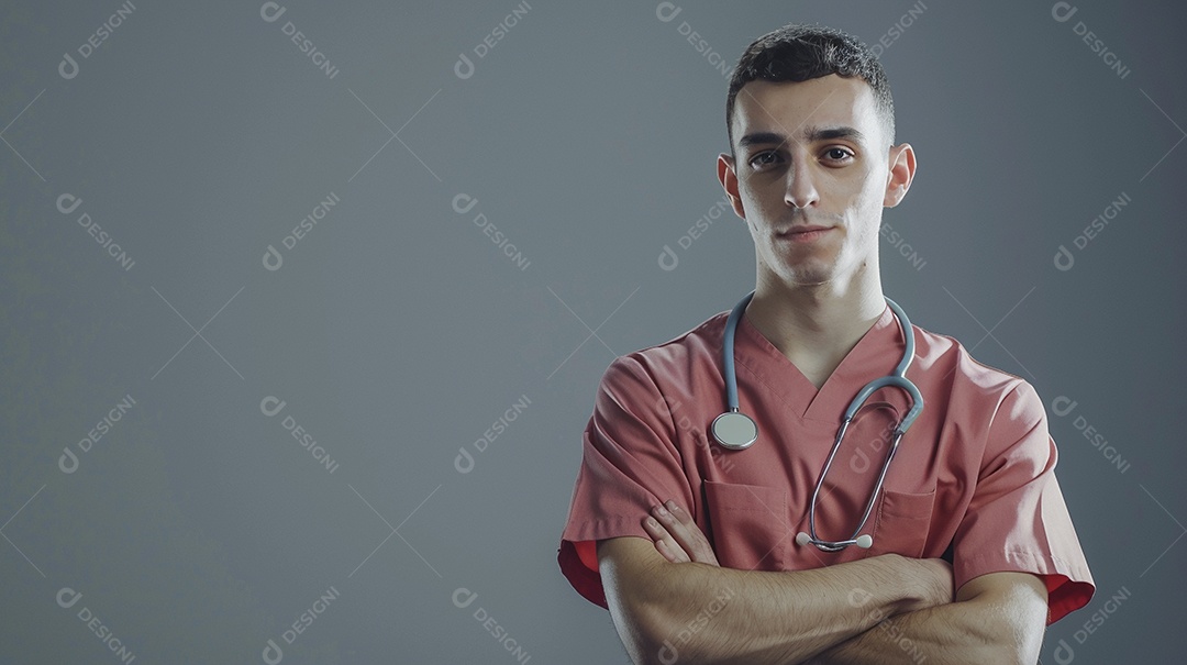 Enfermeiro masculino expressando afeto isolado em fundo de cor azul