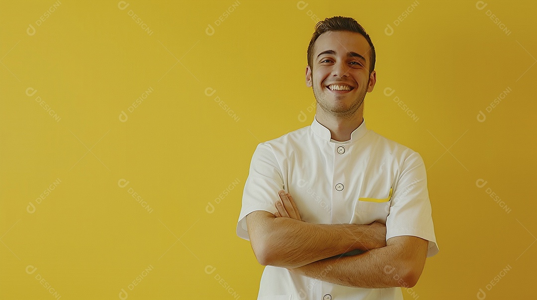 Enfermeiro masculino expressando afeto isolado em fundo de cor azul