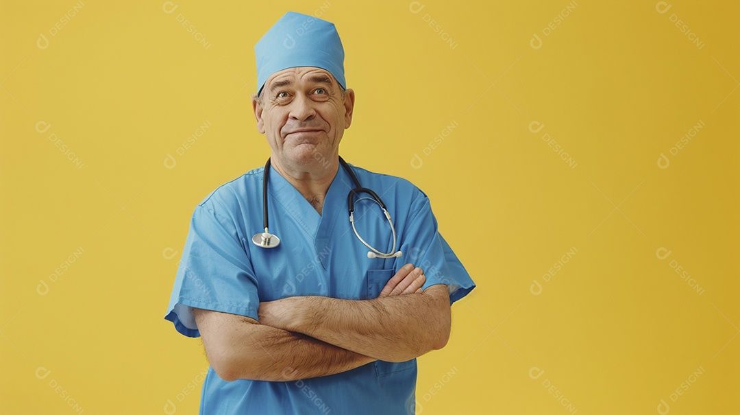 Enfermeiro masculino expressando afeto isolado em fundo de cor azul