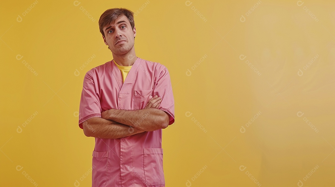 Enfermeiro masculino expressando afeto isolado em fundo de cor azul