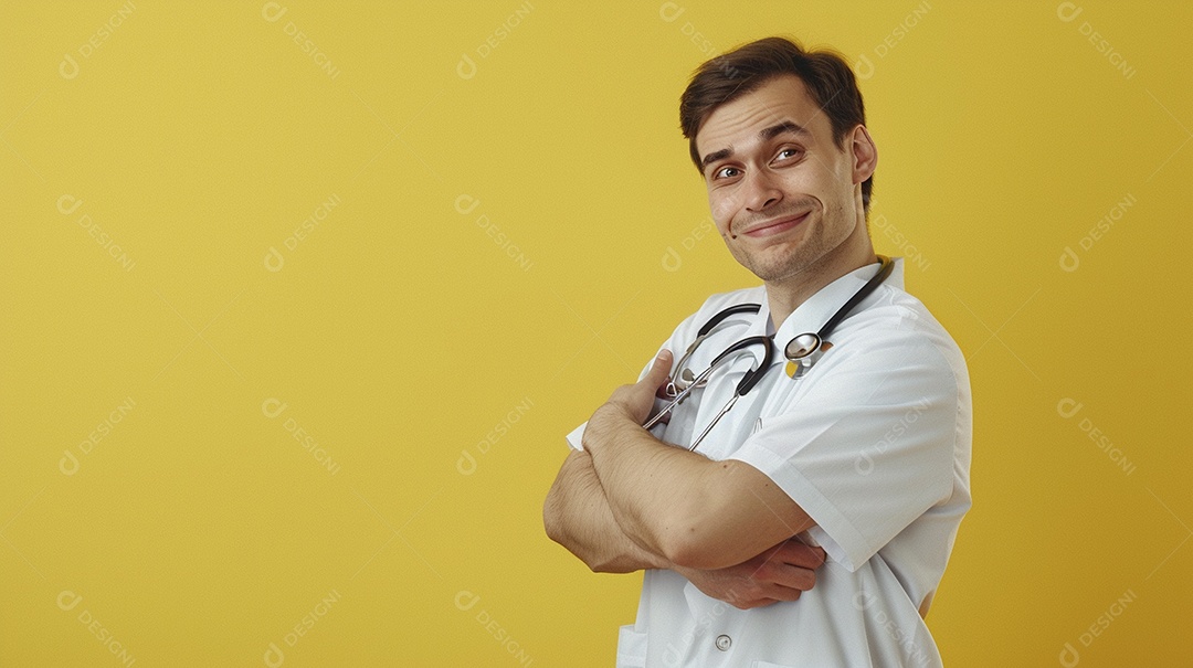 Enfermeiro masculino expressando afeto isolado em fundo de cor azul