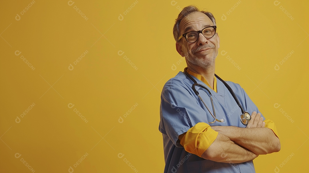 Enfermeiro masculino expressando afeto isolado em fundo de cor azul