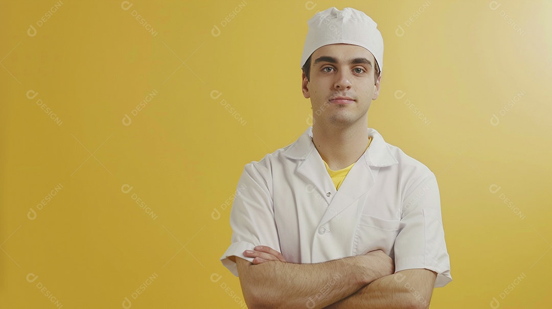 Enfermeiro masculino expressando afeto isolado em fundo de cor azul
