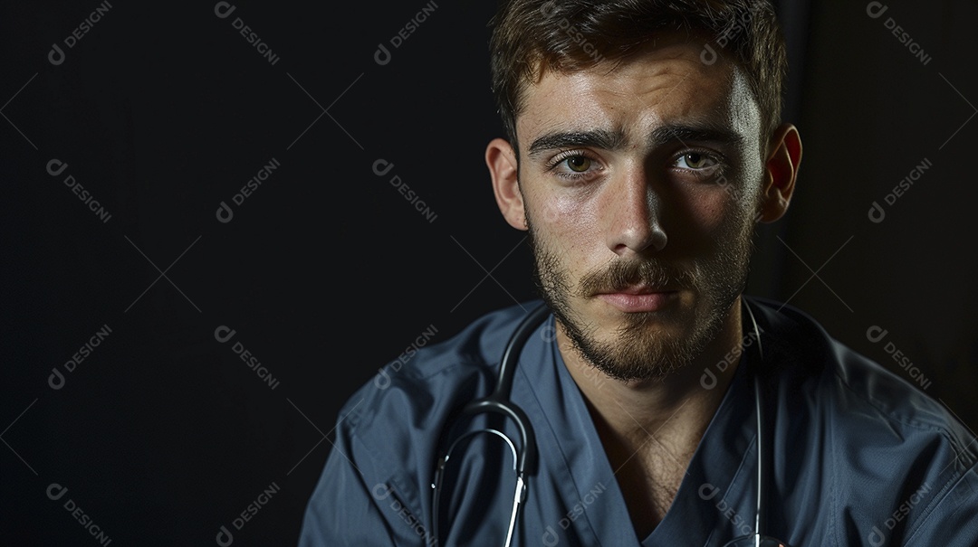 Enfermeiro masculino expressando afeto isolado em fundo de cor azul