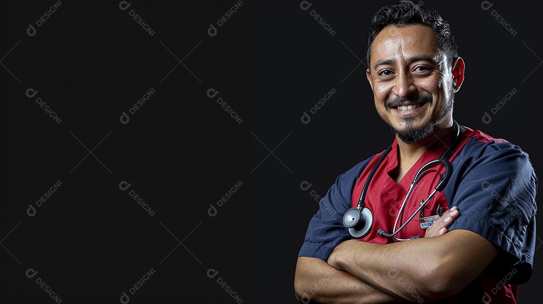 Enfermeiro masculino expressando afeto isolado em fundo de cor azul