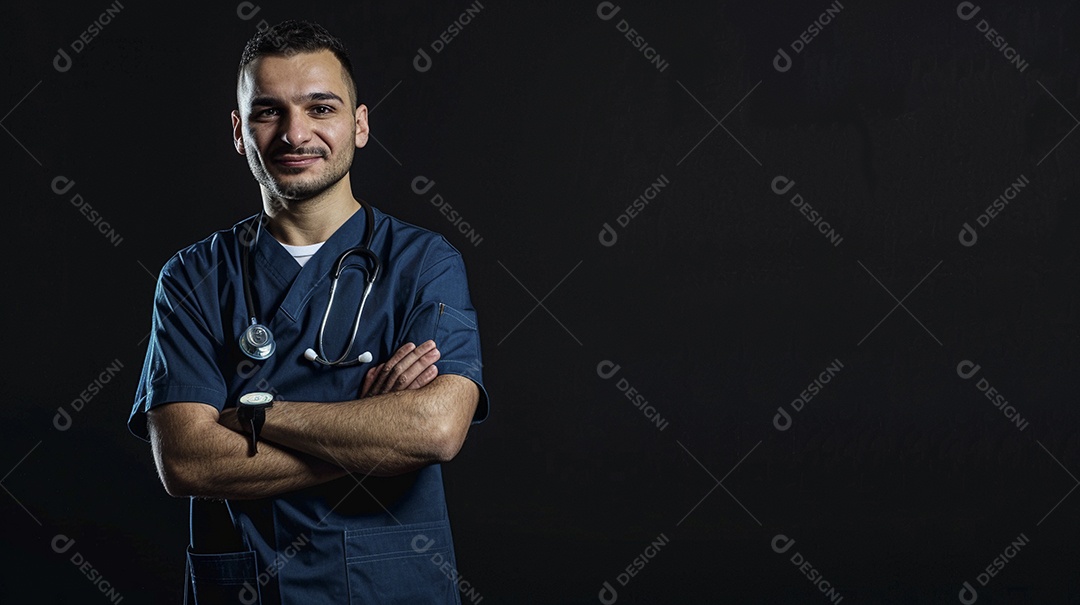 Enfermeiro masculino expressando afeto isolado em fundo de cor azul