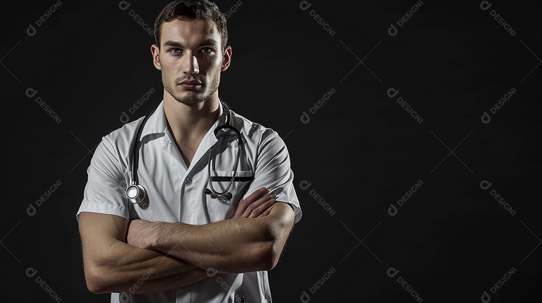 Enfermeiro masculino expressando afeto isolado em fundo de cor azul