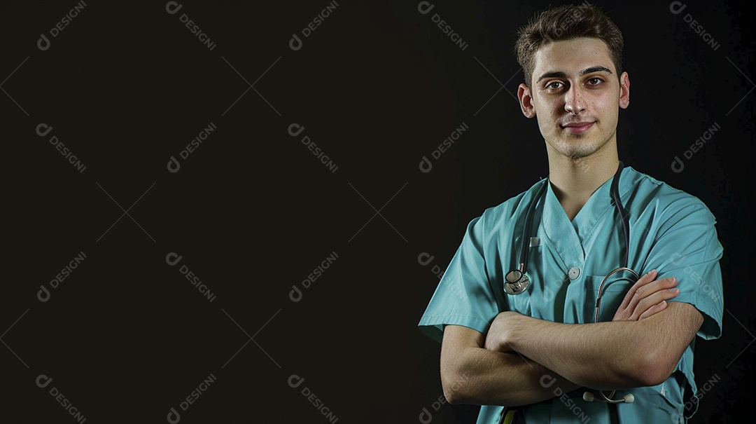 Enfermeiro masculino expressando afeto isolado em fundo de cor azul