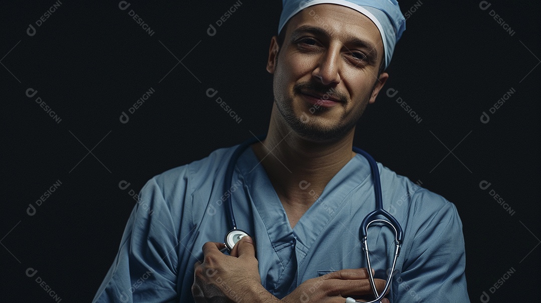 Enfermeiro masculino expressando afeto isolado em fundo de cor azul