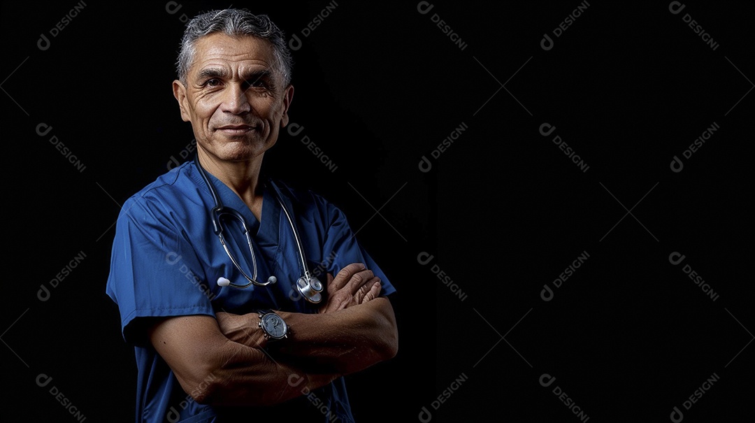 Enfermeiro masculino expressando afeto isolado em fundo de cor azul